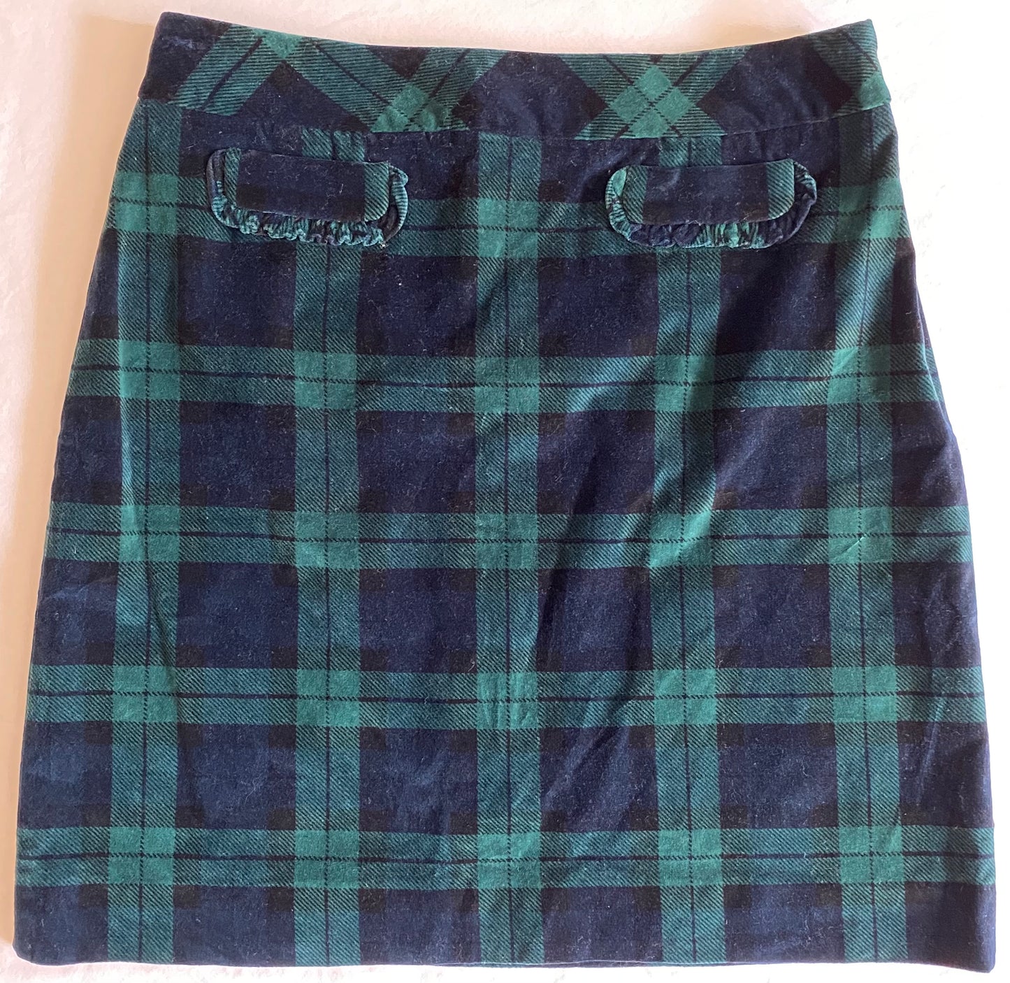 Talbots Blue-Green Velvet Plaid Skirt