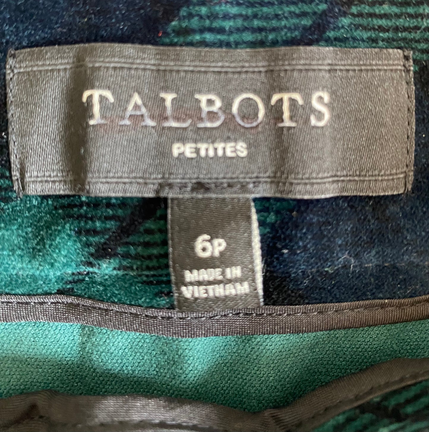 Talbots Blue-Green Velvet Plaid Skirt